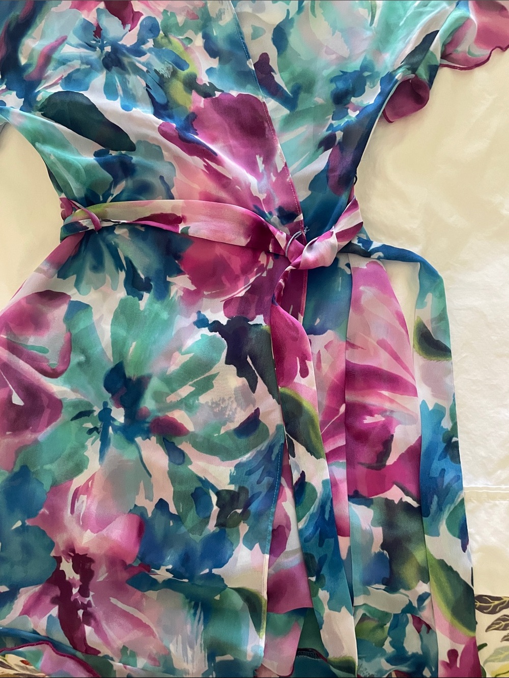 In Bloom Floral Chiffon Robe in Teal, Purple & Pink - Picture 6 of 8